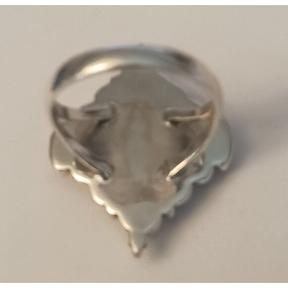 Tibetan Turquoise Moonstone Sterling Ring sz.11 (1569) - Picture 5 of 7